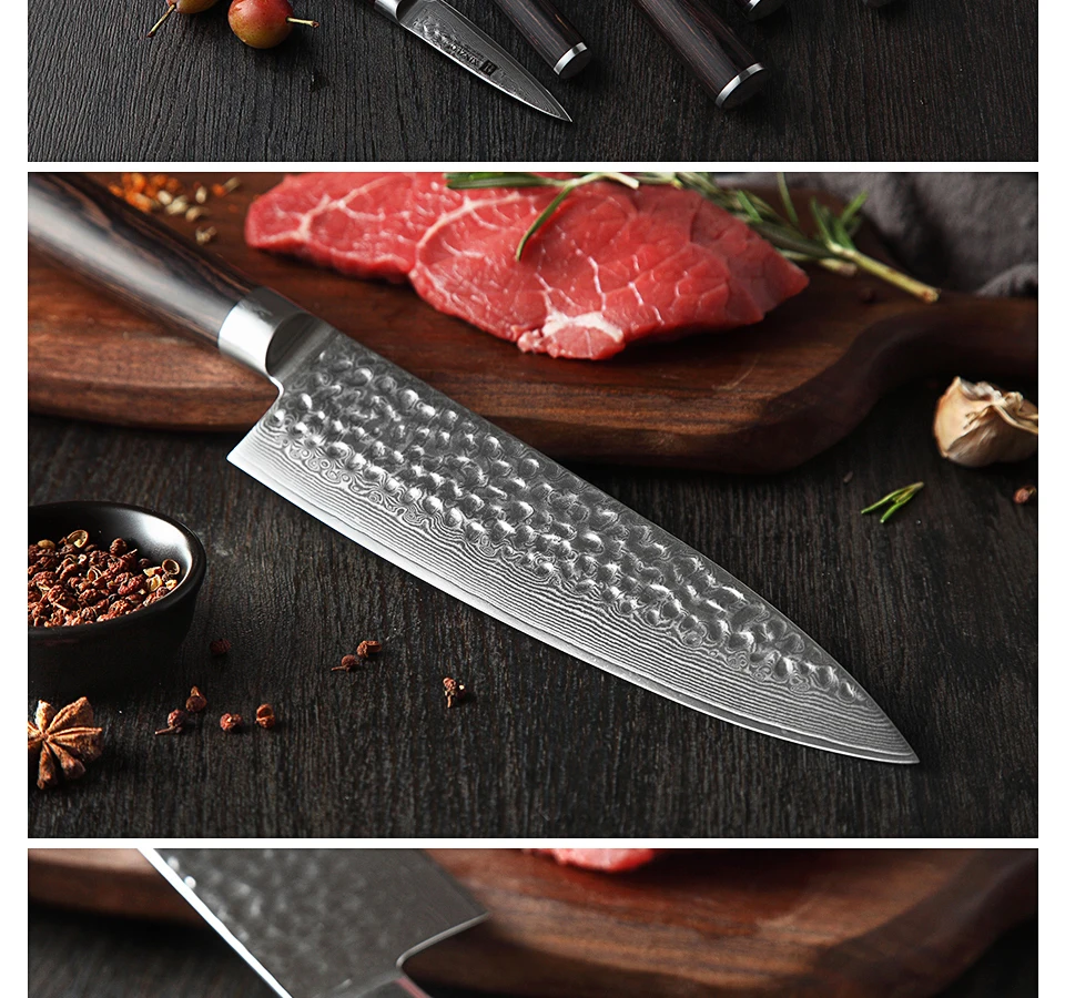 XINZUO 5 шт. набор кухонных ножей 67 слоев высокоуглеродистой дамасской нержавеющей стали нож Кливер шеф-повара с деревянной ручкой Pakka