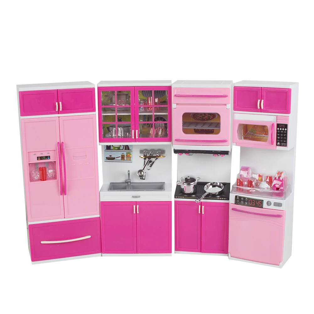 

1/18 Kid Kitchen Pretend Play Cook Cooking Set Pink Cabinet Stove Fun Learning&Educational Toy Gift for Children