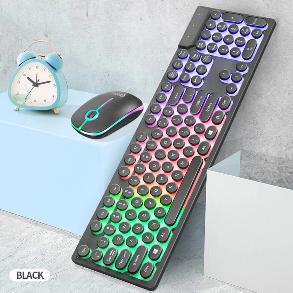 Набор игровой клавиатуры и мыши, светодиодный, Радужный цвет, подсветка, Игровая клавиатура, USB Проводная, Панк клавиатура, мышь, набор# g4