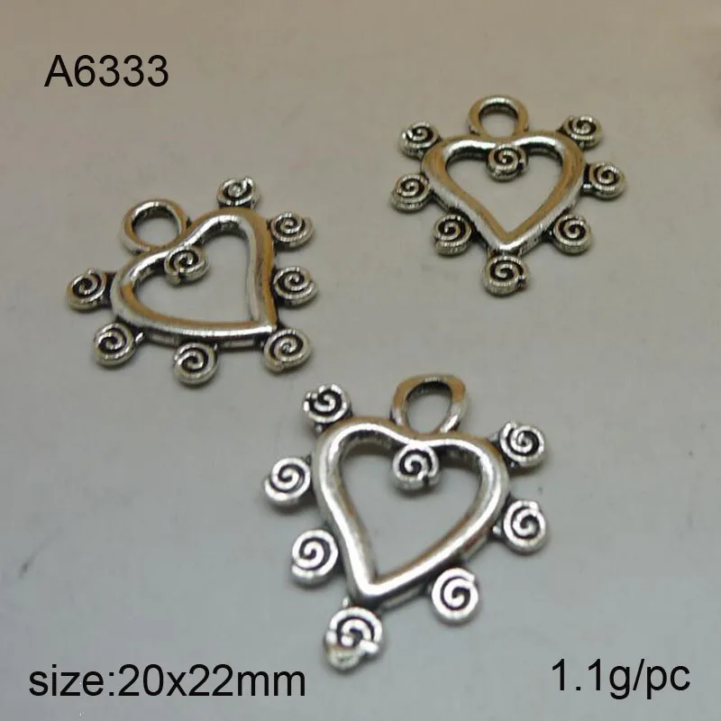 High Quality 50 Pieces/Lot 20*22mm Antique Silver Plated Lovely Heart
