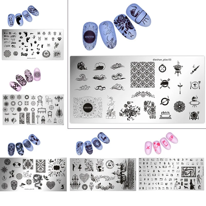 1 шт. в партии, 6*12 см новые прямоугольник пластины для штамповки ногтей маникюр штамповка шаблон изображение пластин для ногтевого дизайна с принтом пластина dieshan 013