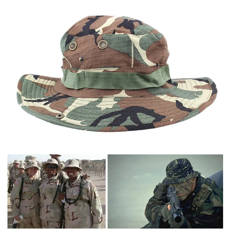 

Outdoor Hiking Fishing Bucket Boonie Hat Men Women's Sunshade Camouflage Cap Cotton Ripstop Camouflage Military Bucket Hat