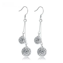 New Fashion Luxury Double Bling Crystal Ball Silver Earrings For Women Long Tassel Drop Dangle Earrings
