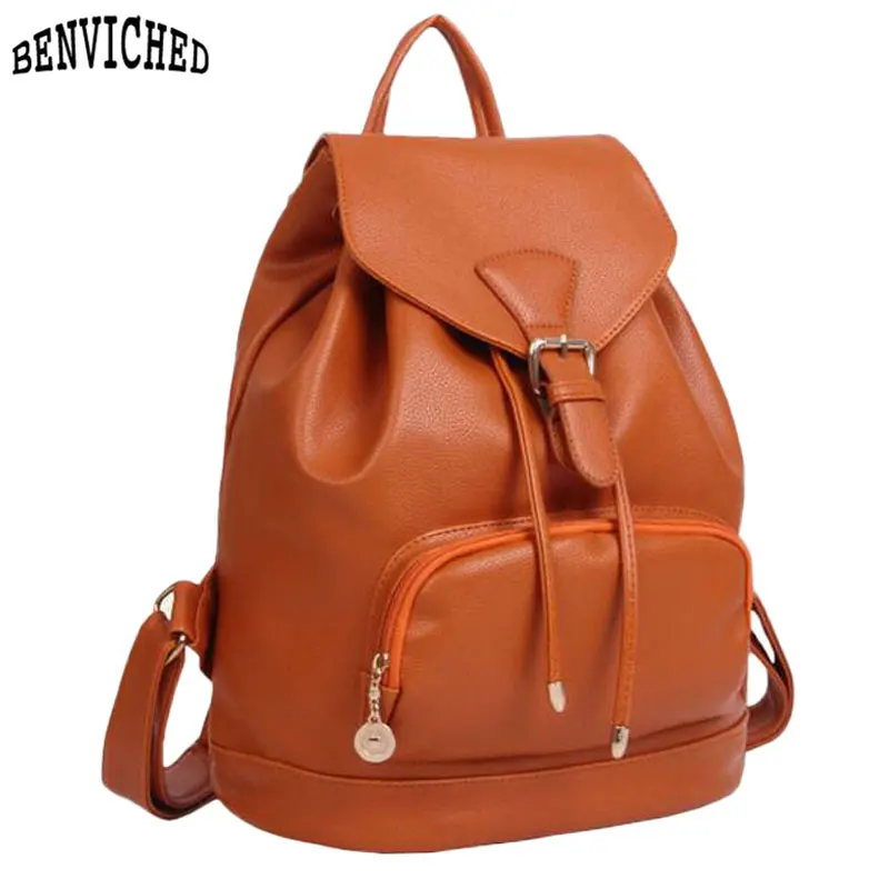 Korean Fashion Woman Bags New 2017 PU Leather Women Backpack Bag Candy Color Preppy Style School