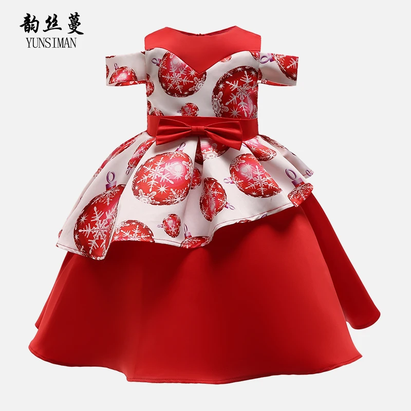 

2019 Elegant Kids Girls Dresses for 2 4 6 8 10 Years Pattern Print Red Birthday Party Outfit Kids Girls Princess Costume 42M20A