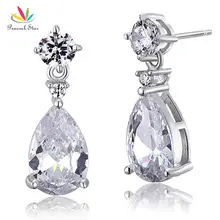 Pavo real Estrella Creado Pendientes de Bodas de Diamante de 3 Quilate Pear Sólido 925 Plata Esterlina Cuelga Joyería de La dama de Honor Nupcial CFE8031