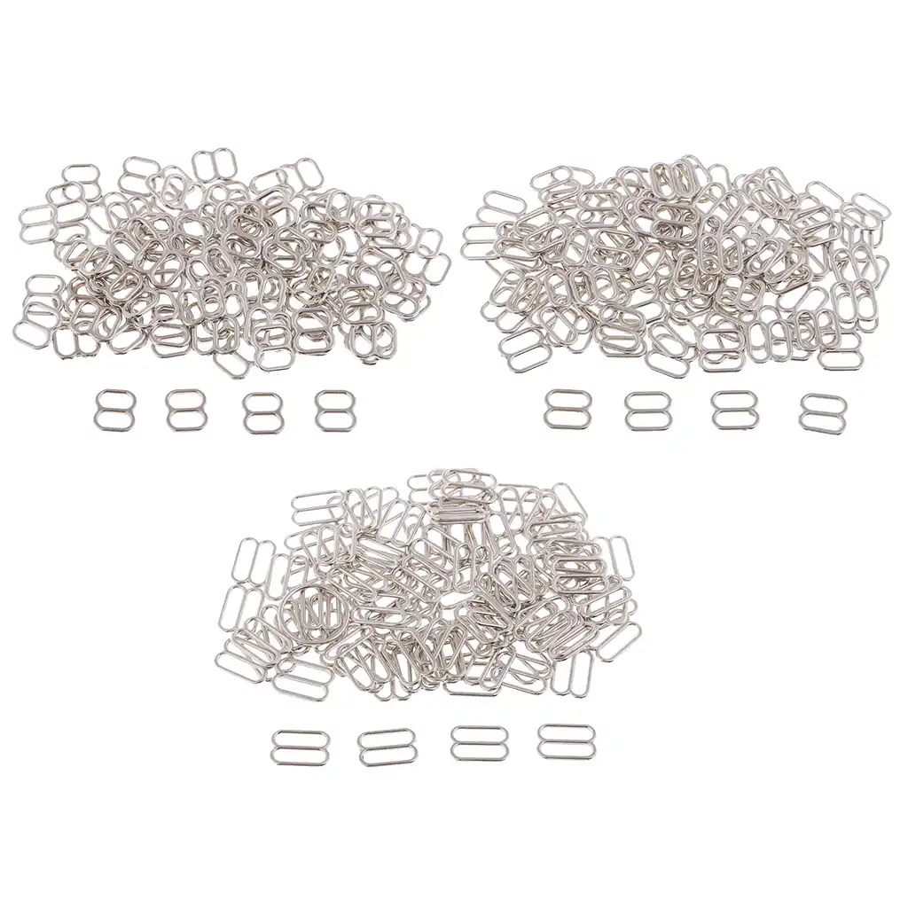 White 6mm 100 Pieces Metal Lingerie Bra Strap Rings Sliders Adjuster for Underwear Sewing