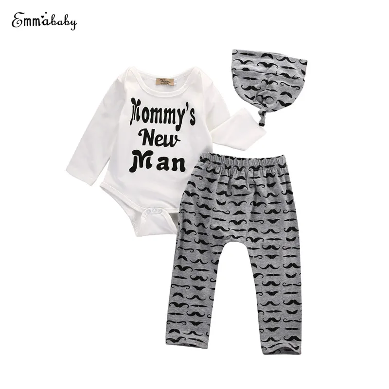 

Newborn Baby Girl Boy Long Sleeve O-Neck Pullover Letter Shirt Tops Pants Hat 3PCS Outfit Autumn Sunsuit Kids Clothes 0-18M