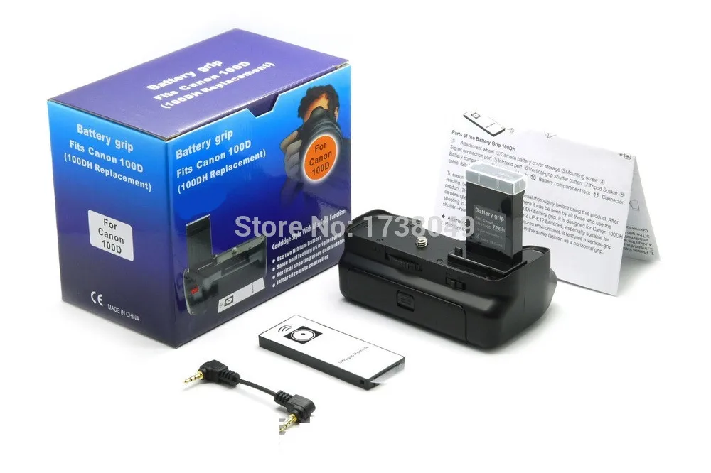 Battery Grip Pack for Canon EOS 100D Rebel SL1 DSLR Camera Use LP-E12 Battery White IR Remote Control 1x Grip