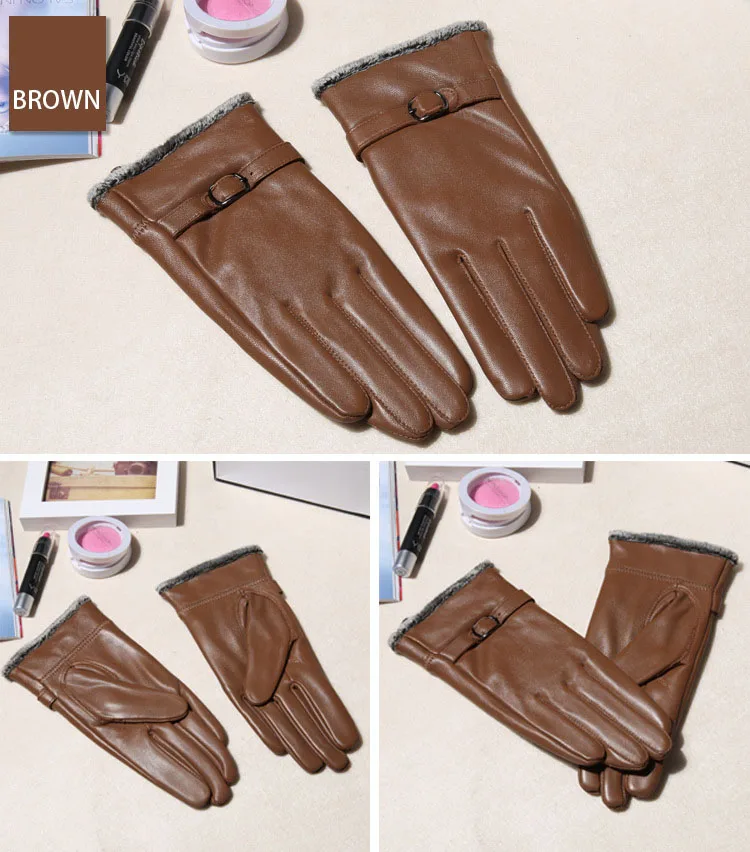 Женские перчатки из натуральной кожи новинка зимы Утепленная одежда из толстого бархата овчины кожаные перчатки для вождения женские D159