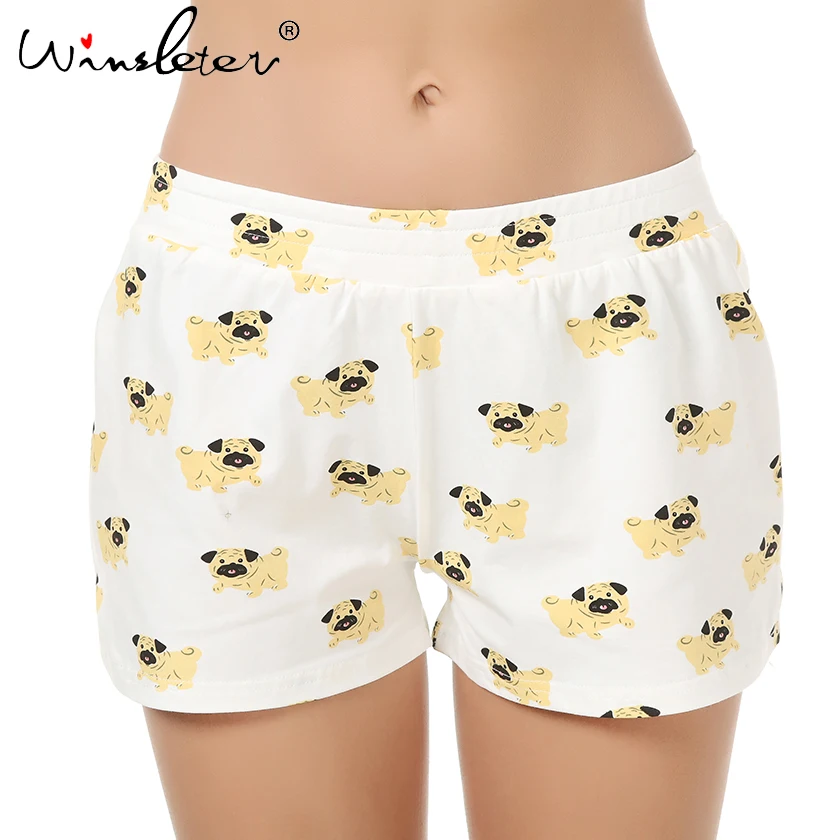 Corgi Print Cute Sleep Bottoms Knitting Cotton Pajama Shorts Women Multi  Dogs Styles Elastic Waist Loose