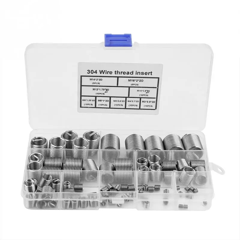 

80Pcs/Set M3-M14 Thread Repair Insert SS304 Stainless Steel Coiled Wire Helical Screw Threaded Inserts Assortment Kit Fastener