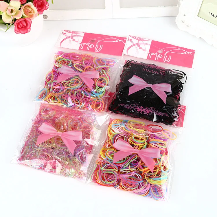 

400Pcs/bag Candy Color Headwear Hair Ring Kids Disposable Elastic Hair Rope Ponytail Band Ties Girls Hair Accessories Black