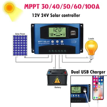 

30/40/50/60/100A Auto Focus Solar Charge Controller With LCD Dual USB Output Solar Cell Panel Charger Regulator Home #289809