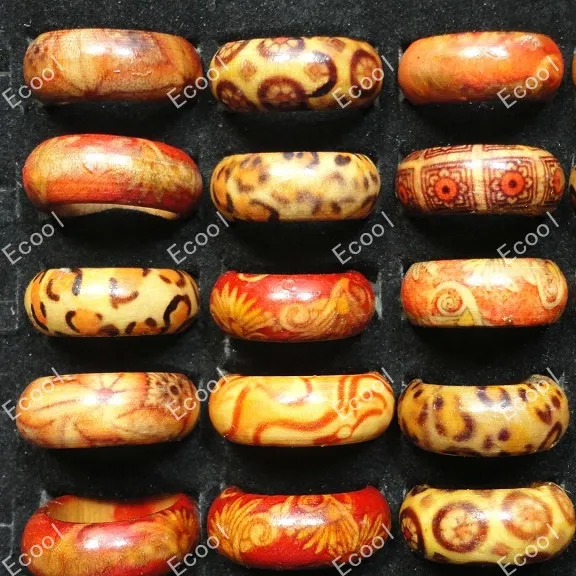 50Pcs Fashion Wooden Finger Rings For Women & Men Wood Leopard Mixed Pattern Jewelry Bulks Lots Women Mens Christmas Gift LB001 5