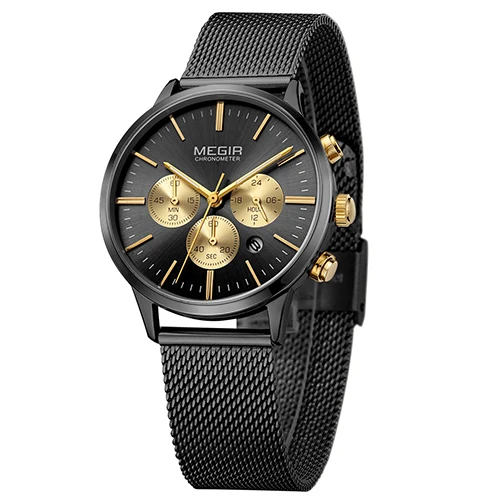 MEGIR, хронограф, роскошные женские часы-браслет, Relogio Feminino, модные кварцевые часы для влюбленных, наручные часы, часы для девушек, подарок 2011 - Цвет: Black