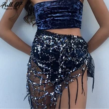 Sexy Summer Sequins white black skirt Befree beach short mini faldas Nightclub party high waist Tassel fringe women skirt bottom black fashion sequins embellished mini skirt