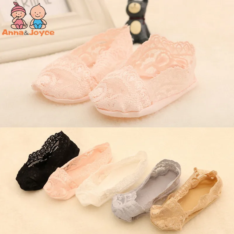 

5pairs/lot Baby Girl Lace Socks Shallow Mouth Invisible Traceless Elastic Boat Focks Feet Slip Silicone 1-3 years