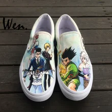 Вэнь дизайн Индивидуальный заказ ручная роспись обувь без шнуровки аниме Hunter X Hunter для мужчин женщин холст спортивная обувь низкая