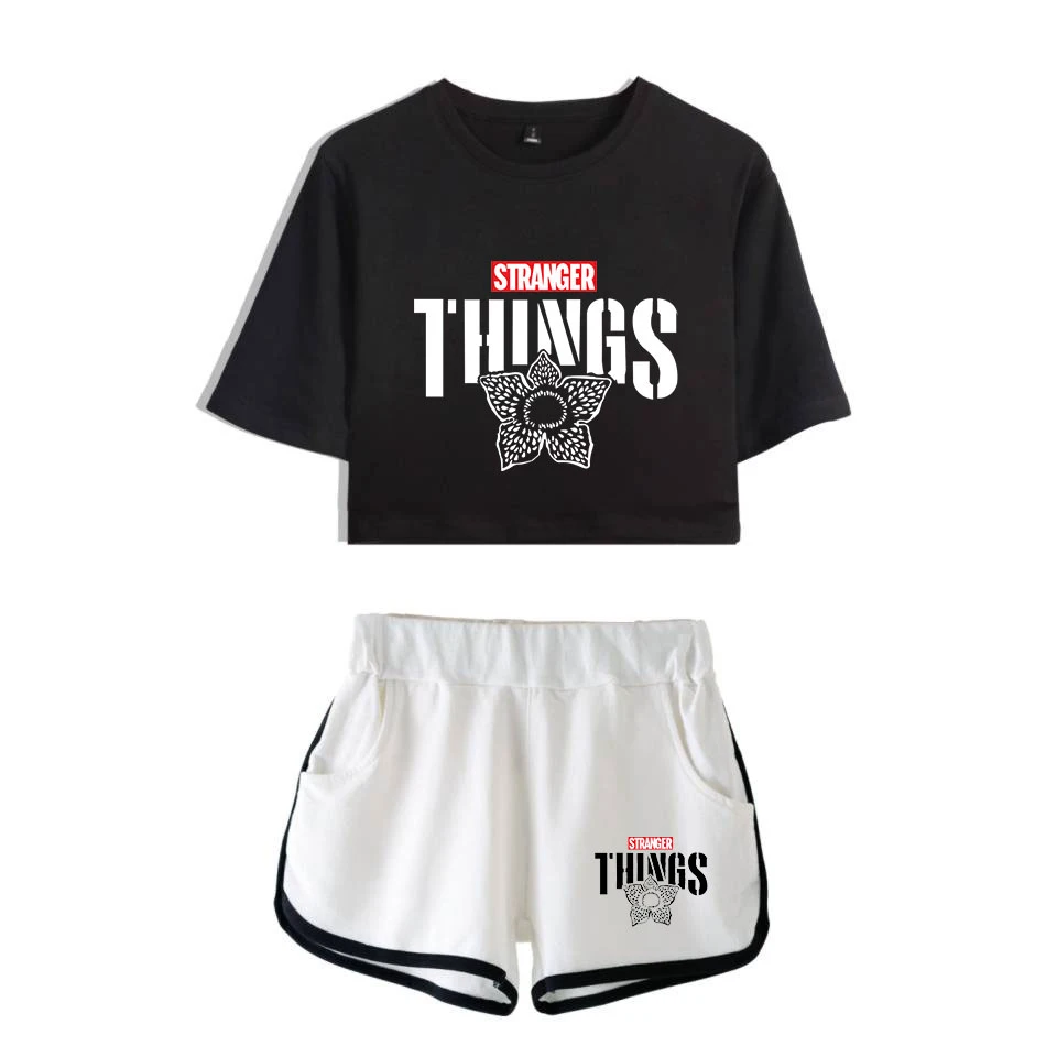 Girls Outfit Stranger Things New 2D print Leisure Women Two Piece Set Shorts+lovely T-shirts Hot Sale Tracksuit