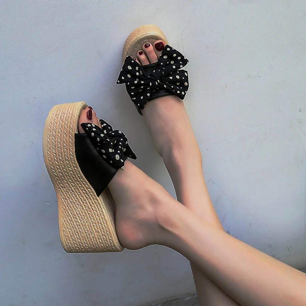 

Shoes Woman Slippers Rome Summer Black Wedges Womens Shoes Outdoor Bow Knot Ladies Sandals Causal Women Shoes chanclas de mujer