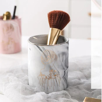 

Europe Makeup Brush Storage Tube Eyebrow Pencil Makeup Organizer Marble Texture Pattern Jewelry Storage Box LBShipping