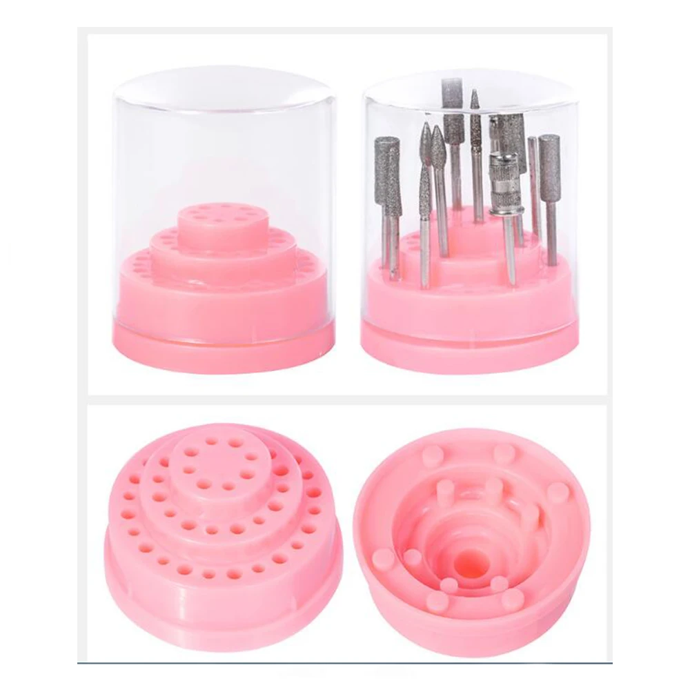 1 Set 48 Holes Pink Nail Drill Bits Holder Stand Display Nail Drill Bit Box Organizer Container