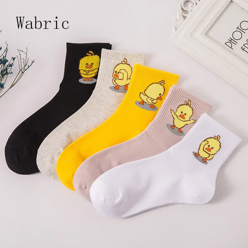 

Socks Female Small Yellow Duck Socks College Wind Wild Autumn and Winter Models Personality Tide Women Socks 5 Pairs