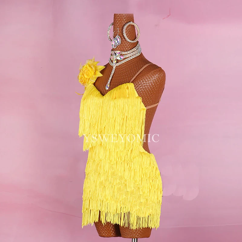 

Durable Latin Dancing Dresses For Ladies Yellow Orange Pink Color Clothes Fashion Women Ballroom Competitive Stage Costumes