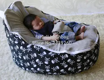 

COVER ONLY, NO FILLINGS - black zebra and pirate skull baby sleeping beanbag chair