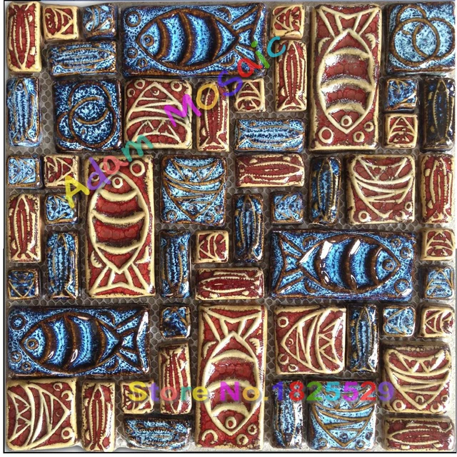 Handmade Ceramic Mosaic Tiles Vintage Fireplace Wall Deco Glazed Handmade Ceramic Mosaic Tiles Vintage Fireplace Wall Deco Glazed Tile Backsplash Kitchen Design Art Rustic Porcelain