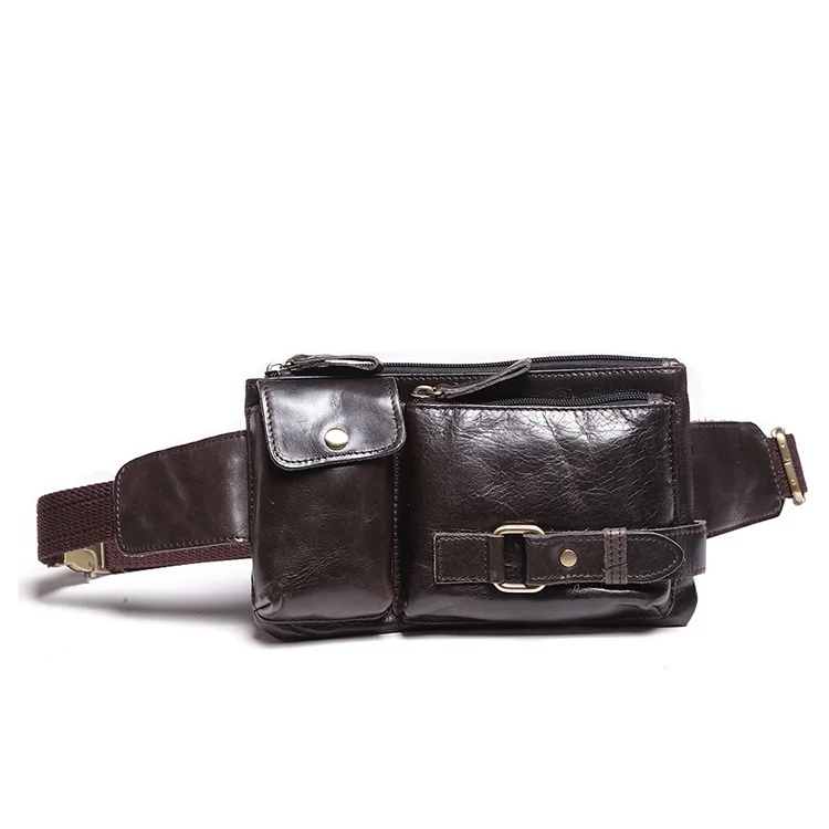 Men Bag Genuine Leather Fanny Waist Pack Chest Sling Cross body Bags Black