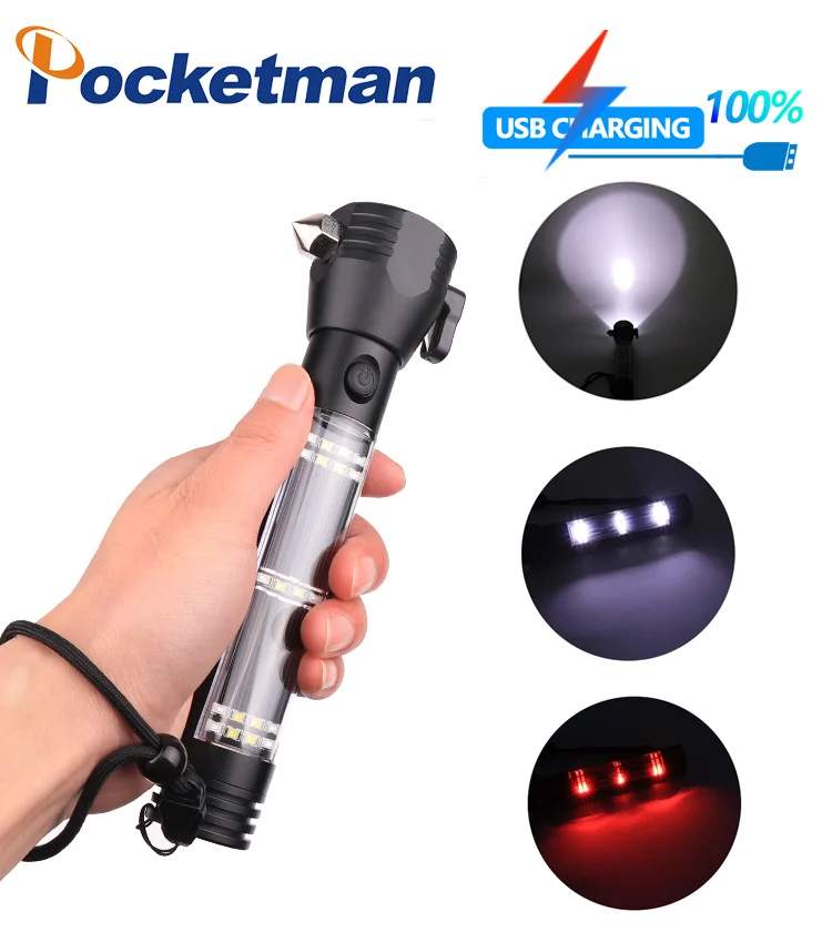 

Portable LED Flashlight multi-function Self-help Torch USB solar charging linternas field activity emergency power searchlight
