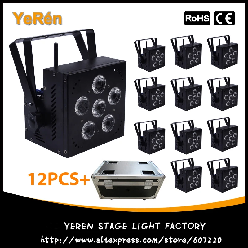 

(12PCS) with Flighcase Wireless Battery Power LED Par Light RGBWA+UV 6in1 Color DJ Wash Light DJ Lights
