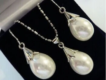 

hot sell White shell pearl teardrop Pendant necklace Earring