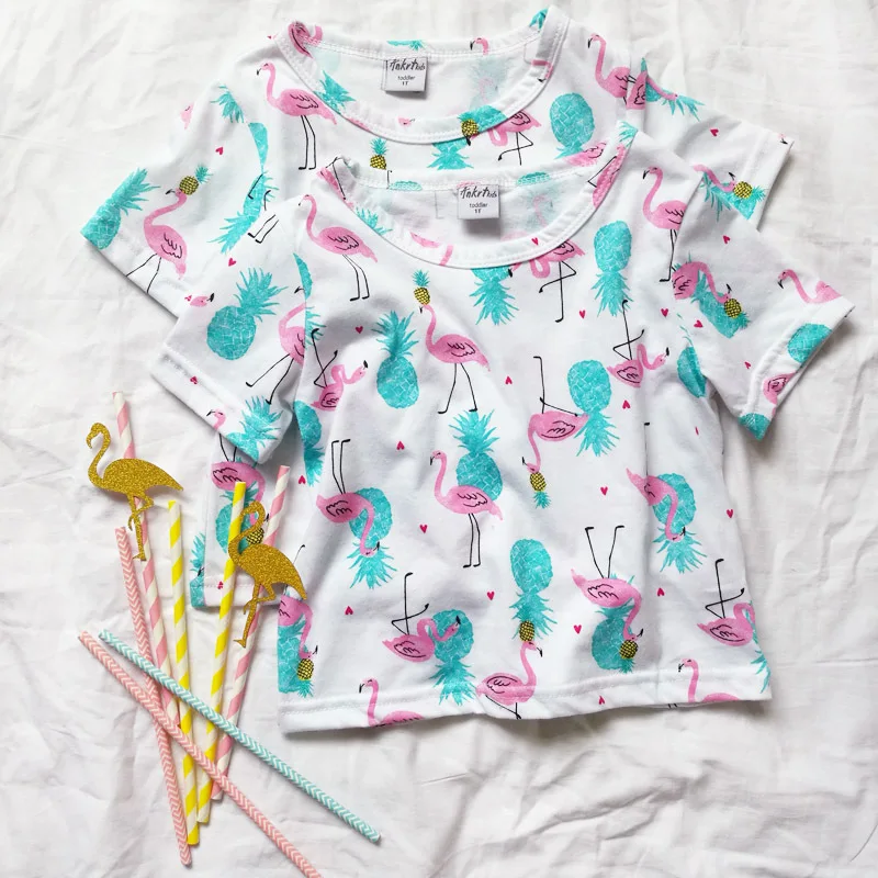 Girls T-Shirt Summer Cotton 4Th Of July Shirt T-Shirts Cotton Girls Flamingo Shirt Pineapple Kids Girls Tops Short Sleeve 3