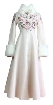Тип высокого качества шерстяное пальто осенняя одежда модное женское пальто вышитое тканевое пальто более длинное пальто BN1631 - Цвет: Rice white