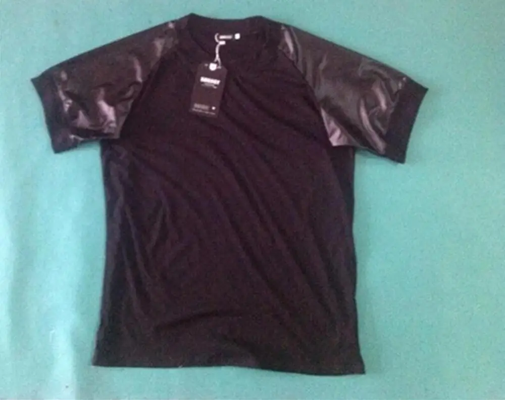 XS-3XL! новая мужская одежда звезда Джастин Бибер кожаный рукав плечо воротник футболка плюс размер певица костюмы - Цвет: Черный
