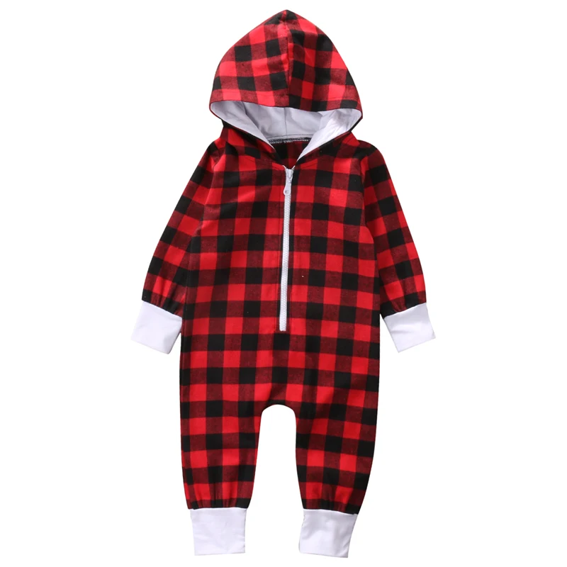 

Infants Baby Boy Girl Hooded Clothes Cotton Plaid Romper Jumpsuit Outfits Set