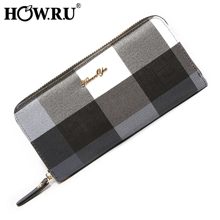 

HOW.R.U Luxury Designer Plaid Long Women's Wallets and Purses Ladies Phone Wallet for Money Large Capacity Women Zipper Wallet