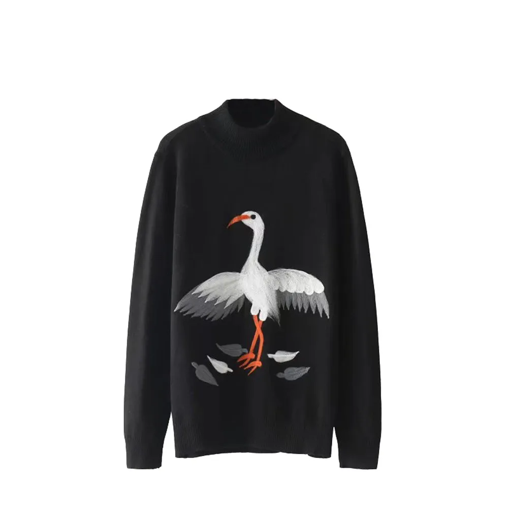 

Women autumn and winter new casual style women red-crowned crane sweater Dropshipping Woman Sweater Knitting Pullovers W712