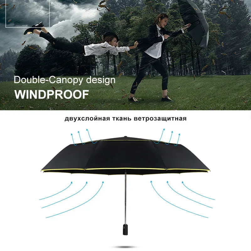 High Quality 120cm Fully-automatic Umbrella Men Rain Woman Double Layer 3 Folding Business Gift Umbrella Windproof Sun Umbrellas