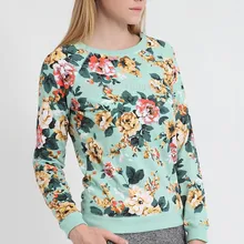 Harbeth 2017 New Spring Autumn Women Sweater Floral Pullover Casual Sweater Cotton Terry Printed O neck
