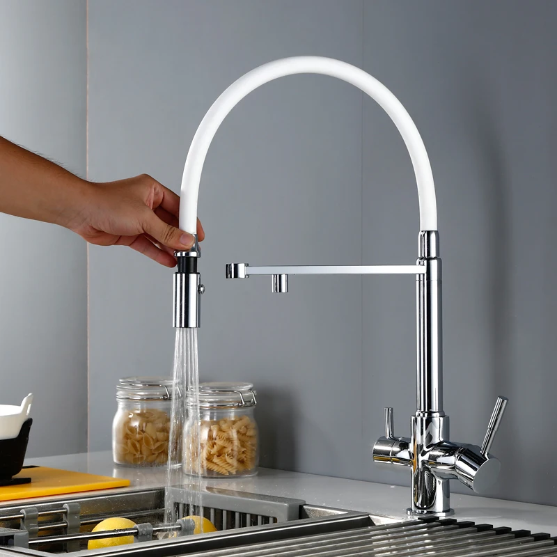  3 Way Clean Water Kitchen Faucet with Sprayer Swivel Osmosis Reverse Tri-flow Pull Down Kitchen Sin - 33023900875