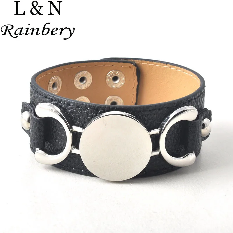 Rainbery 2016 New Monogram Leather Cuff Bracelet Pulseras 3 Row Gold/Silver Plated Multicolor Leather Bracelet For Women Men