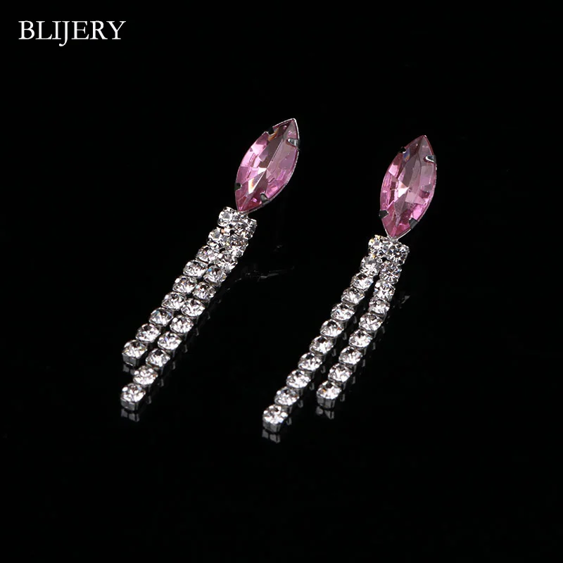 Fashion Pink Crystal Prom Wedding Jewelry Sets for Women Accessories Floral Tassel Necklace Earrings bridal jewelry sets crystal jewelry sets