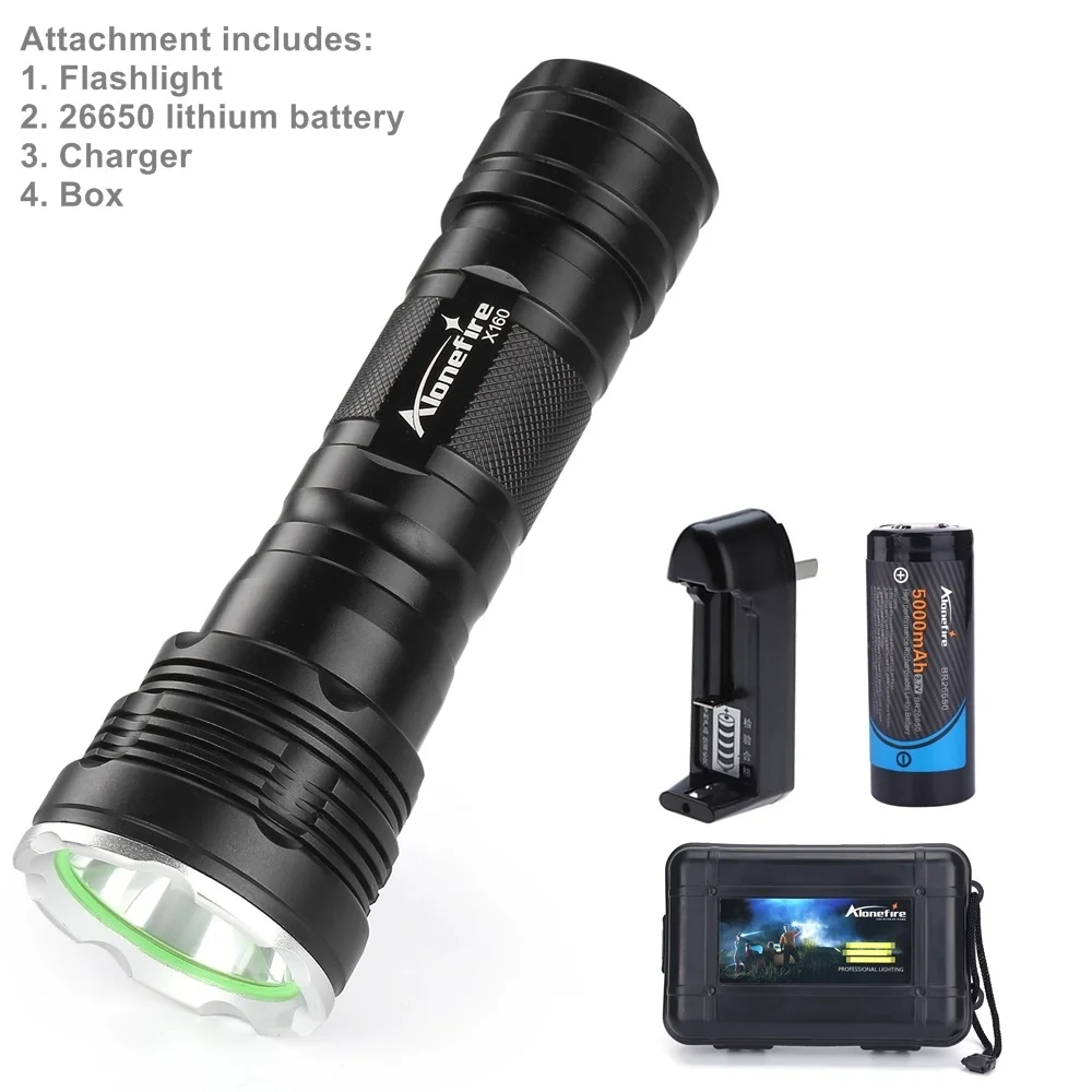 Alonefire X160 CREE XM-L2 U3 светодиодный фонарик для охоты Водонепроницаемый Кемпинг туристический фонарь linterna фонарик 26650 Внешнее зарядное устройство для батареи - Испускаемый цвет: X160 Flashlight B