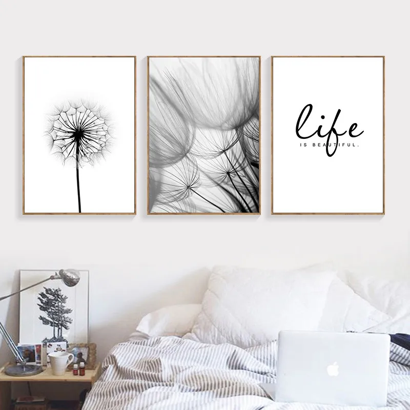 Nordic Dandelion Art Canvas Painting Posters And Prints Black White Loves Life Quotes Wall Pictures For Living Room Decor AL133
