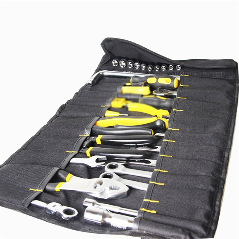 Durable Oxford Cloth Roll Up Tools Storage Bag 22 Pocket Spanner Wrench Organize 