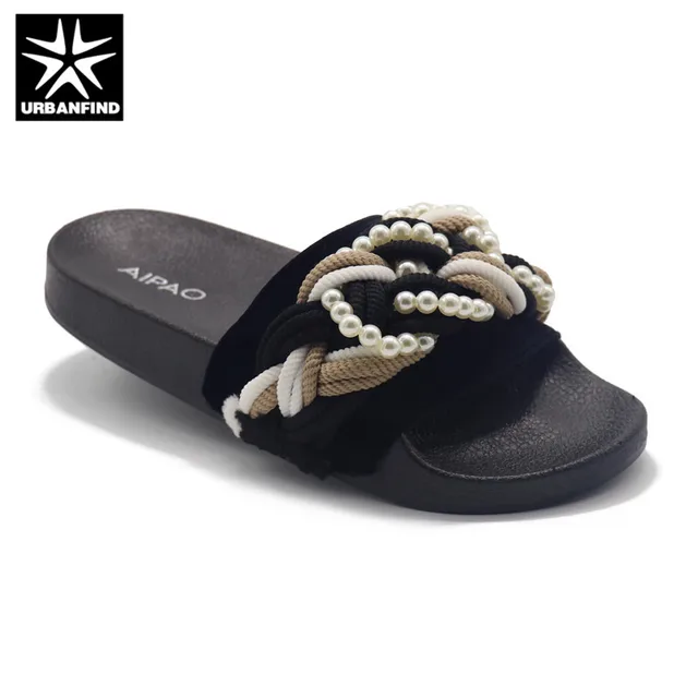 Pearl String Fashion Women Slippers Weaving Upper Beautiful Slides Women's Shoes Casual Summer Sandals Size 36-41